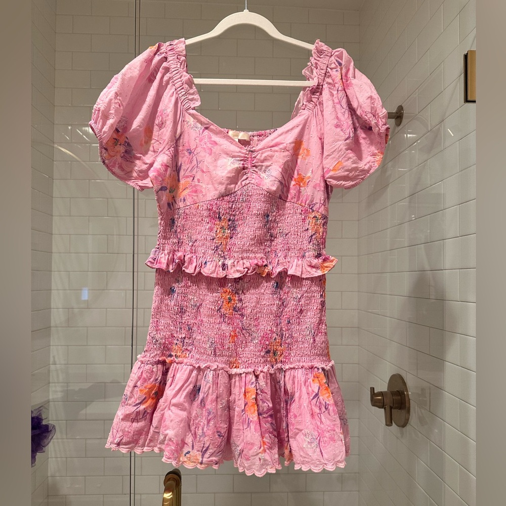 LoveShackFancy pink floral dress size medium